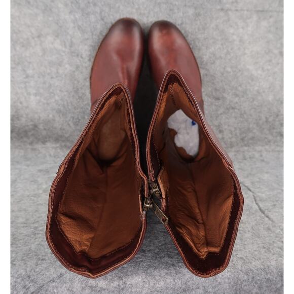 Frye Boots Womens 7.5 Tall Melissa Belted Leather Brown Riding Knee High Zip - Picture 13 of 16